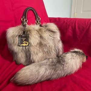 Prada Blue Fox Fur Italian Bag